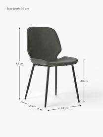 Kunstleren gestoffeerde stoelen Louis, 2 stuks, Bekleding: kunstleer (65% polyethyle, Poten: gepoedercoat metaal, Kunstleer donkergrijs, B 44 x D 58 cm