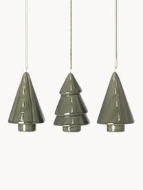 Kerstboomhangersset Trees, 3-delig, Porselein, Donkergroen, Ø 5 x H 9 cm