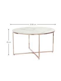 Kulatý konferenční stolek s mramorovanou skleněnou deskou Antigua, Bílá, mramorovaná, růžová, Ø 80 cm, V 45 cm