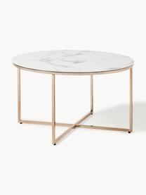Table basse ronde avec plateau look marbre Antigua, Blanc aspect marbre, or laiton, Ø 80 cm