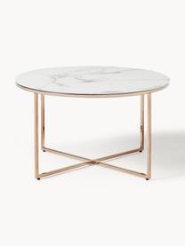 Tavolino rotondo da salotto con piano in vetro effetto marmo Antigua, Struttura: metallo ottonato, Bianco effetto marmo, ottonato, Ø 80 cm