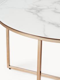 Tavolino rotondo da salotto con piano in vetro effetto marmo Antigua, Struttura: metallo ottonato, Bianco effetto marmo, ottonato lucido, Ø 80 cm