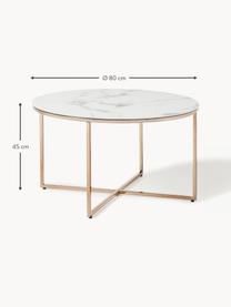 Tavolino rotondo da salotto con piano in vetro effetto marmo Antigua, Struttura: metallo ottonato, Bianco effetto marmo, ottonato lucido, Ø 80 cm