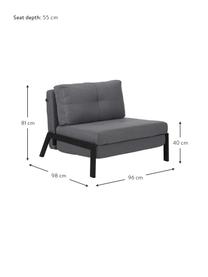 Slaapfauteuil Edward in donkergrijs met metalen poten, uitklapbaar, Bekleding: 100% polyester, Bekleding: donkergrijs Poten: mat zwart, B 96 x D 98 cm