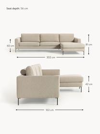 Ecksofa Cucita (4-Sitzer), Bezug: Webstoff (100% Polyester), Gestell: Massives Kiefernholz, Füße: Metall, lackiert Dieses P, Webstoff Beige, B 302 x T 163 cm, Eckteil links