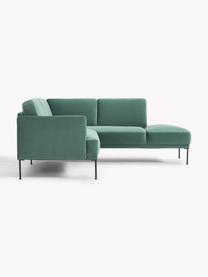 Samt-Ecksofa Fluente, Bezug: Samt (Hochwertiger Polyes, Gestell: Massives Kiefernholz, Samt Petrol, B 221 x T 200 cm, Eckteil links