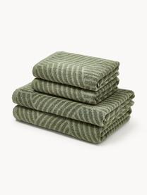 Lot de serviettes de bain Fatu, tailles variées, Tons vert olive, 3 éléments (1 serviette invité, 1 serviette de toilette et 1 drap de bain)