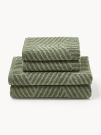 Lot de serviettes de bain Fatu, tailles variées, Tons vert olive, 3 éléments (1 serviette invité, 1 serviette de toilette et 1 drap de bain)