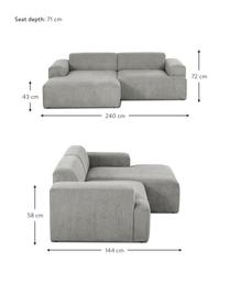 Cord-Ecksofa Melva (3-Sitzer) in Grau, Bezug: Cord (92% Polyester, 8% P, Gestell: Massives Kiefernholz, Spa, Cord Grau, B 240 x T 144 cm