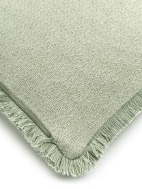 Kussenhoes Lorel in mintgroen met decoratieve franjes, 100% katoen, Groen, 30 x 50 cm