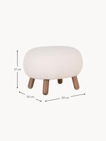 Pouf en peluche Savona, Peluche blanc cassé, bois de pin, larg. 60 x haut. 37 cm