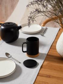 Taza con tapadera y colador Nordika, Negro mate, madera oscura, Ø 9 x Al 12 cm, 370 ml