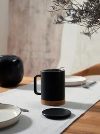 Taza con tapadera y colador Nordika, Negro mate, madera oscura, Ø 9 x Al 12 cm, 370 ml