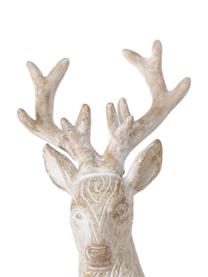 Cerfs décoratifs faits main Karimo, lot de 2 élém., Résine synthétique, Beige, blanc, larg. 14 x haut. 16 cm