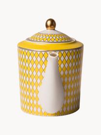Ručne vyrobená porcelánová čajová kanvica Chess, 1.1 l, Porcelán, Slnečná žltá, lomená biela, odtiene zlatej, 1,1 l