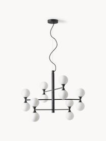 Lámpara de techo grande de vidrio opalino Grover, Cable: cubierto en tela, Blanco, negro, Ø 70 x Al 56 cm