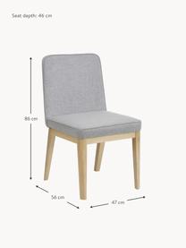 Sedia imbottita Koga, Rivestimento: 100% poliestere Il rivest, Gambe: legno di frassino, Cornice: metallo, Tessuto grigio chiaro, legno di frassino chiaro, Larg. 47 x Alt. 86 cm