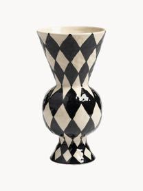 Handbemalte Vase Rhombic, H 30 cm, Steingut, Schwarz, Off White, Ø 16 x H 30 cm