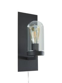 Wandlamp James met stekker, Lampenkap: glas, Frame: Gelakt messing, Zwart, 15 x 35 cm