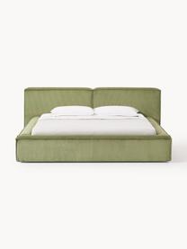 Letto imbottito in velluto a coste con contenitore Lennon, Rivestimento: velluto a coste (98% poli, Struttura: legno di pino massiccio, , Piedini: legno, plastica Questo pr, Velluto a coste verde oliva, Larg. 228 x Lung. 243 cm (superficie 160 x 200 cm)