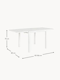 Table de jardin extensible Pelagius, tailles variées, Aluminium, revêtement par poudre, Blanc, larg. 83 - 166 x prof. 80 cm