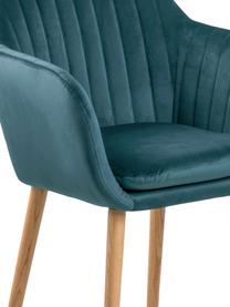 Zamatová stolička s opierkami s drevenými nohami Emilia, Zamatová modrá, nohy dub, Š 57 x H 59 cm