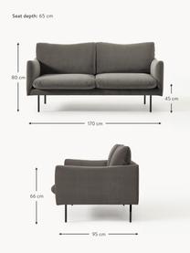 Sofa z aksamitu Moby (2-osobowa), Tapicerka: aksamit (wysokiej jakości, Stelaż: lite drewno sosnowe, Nogi: metal malowany proszkowo , Taupe aksamit, S 170 x G 95 cm