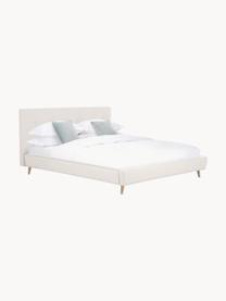 Gestoffeerd bed Moon met houten poten, Bekleding: polyester (gestructureerd, Frame: massief grenenhout, FSC-g, Poten: massief eikenhout, Geweven stof greige, B 160 x L 200 cm