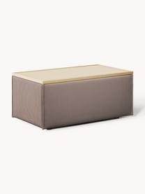 Sofa-Hocker Lennon aus Cord mit Stauraum, Bezug: Cord (92 % Polyester, 8 %, Tablett: Eichenholz, Spannplatte m, Gestell: Spanplatte, mitteldichte , Cord Taupe, helles Eichenholz, B 88 x T 50 cm