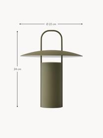 Lampada da tavolo dimmerabile a LED con porta USB Ray, Metallo rivestito, Verde oliva, Ø 22 x Alt. 24 cm