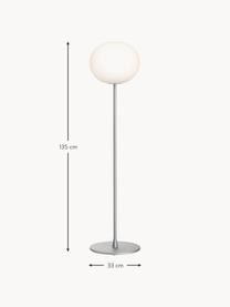 Lámpara de pie regulable Glo-Ball, Pantalla: vidrio, Estructura: acero, aluminio recubiert, Cable: plástico, Plateado, Al 135 cm
