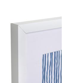 Ingelijste digitale print Kuma Stripes, Lijst: gecoat MDF, Wit, crèmewit, blauw, B 30 x H 40 cm