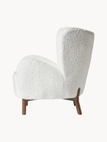 Fauteuil à oreilles en tissu peluche Kalia, Tissu peluche blanc, bois de hêtre foncé, larg. 78 x prof. 80 cm