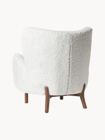 Poltrona Bergère in teddy Kalia, Rivestimento: teddy (100% poliestere) I, Gambe: legno di faggio, Struttura: metallo, Teddy bianco, legno di faggio scuro, Larg. 78 x Prof. 80 cm