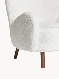 Fauteuil à oreilles en tissu peluche Kalia, Tissu peluche blanc, bois de hêtre foncé, larg. 78 x prof. 80 cm