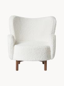 Fauteuil à oreilles en tissu peluche Kalia, Tissu peluche blanc, bois de hêtre foncé, larg. 78 x prof. 80 cm