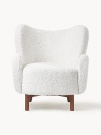 Fauteuil à oreilles en tissu peluche Kalia, Tissu peluche blanc, bois de hêtre foncé, larg. 78 x prof. 80 cm