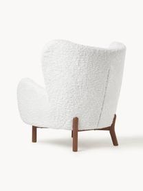 Fauteuil à oreilles en tissu peluche Kalia, Tissu peluche blanc, bois de hêtre foncé, larg. 78 x prof. 80 cm