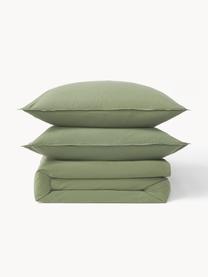 Housse de couette en percale de coton Debbie, Vert olive, larg. 200 x long. 200 cm