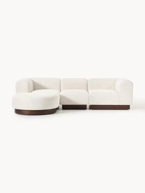 Modulares Sofa Natalie (3-Sitzer) aus Teddy-Bouclé mit Hocker, Bezug: Teddy-Bouclé (100 % Polye, Gestell: mitteldichte Holzfaserpla, Sockel: Massives Buchenholz, lack, Teddy-Bouclé Off White, dunkles Buchenholz, B 283 x T 197 cm