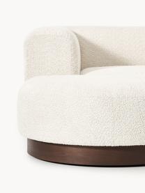 Modulares Sofa Natalie (3-Sitzer) aus Teddy-Bouclé mit Hocker, Bezug: Teddy-Bouclé (100 % Polye, Gestell: mitteldichte Holzfaserpla, Sockel: Massives Buchenholz, lack, Teddy-Bouclé Off White, dunkles Buchenholz, B 283 x T 197 cm