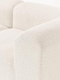 Modulares Sofa Natalie (3-Sitzer) aus Teddy-Bouclé mit Hocker, Bezug: Teddy-Bouclé (100 % Polye, Gestell: mitteldichte Holzfaserpla, Sockel: Massives Buchenholz, lack, Teddy-Bouclé Off White, dunkles Buchenholz, B 283 x T 197 cm