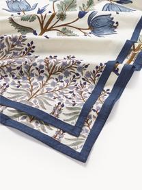 Nappe en coton avec motif à fleurs Flora, 100 % coton, Bleu foncé, brun, vert olive, blanc cassé, 8-10 personnes (larg. 170 cm x long. 300)