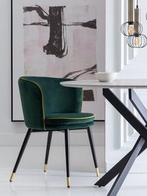 Krzesło tapicerowane z aksamitu Luisa, Tapicerka: aksamit (100% poliester), Nogi: stal, Zielony, czarny, odcienie złotego, S 50 x G 62 cm