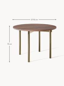 Runder Esstisch Mavi, Ø 110 cm, Tischplatte: Akazienholz, geölt, Beine: Metall, beschichtet, Akazienholz, Goldfarben, Ø 110 cm