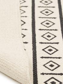 Ręcznie tkany chodnik z bawełny w stylu etno Edna, 100 % bawełna, Odcienie kremowego, czarny, S 80 x D 250 cm