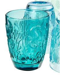 Vasos de colores con relieve Pantelleria, 6 uds., Vidrio, Azul, Ø 8 x 10 cm