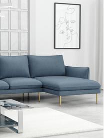 Sofá rinconera Largo (3 plazas), Tapizado: terciopelo (100% poliéste, Estructura: madera de haya, aglomerad, Patas: metal con pintura en polv, Terciopelo azul claro, An 275 x F 170 cm