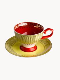 Set di 4 tazzine da caffè con piattini Grandma, Porcellana, Giallo chiaro, arancione, blu, rosa, Ø 8 x Alt. 6 cm, 90 ml