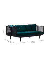 Samt-Sofa Big Sur (3-Sitzer) mit Wiener Geflecht, Bezug: 100% Polyestersamt, Rahmen: Mangoholz, Rattan, Flaschengrün, Schwarz, 106 x 79 cm